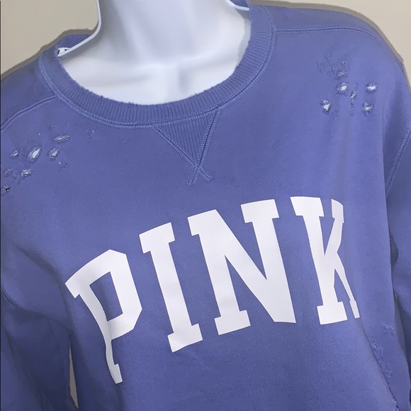 PINK Victoria/'s Secret Blue Distressed Sweatshirt Size Small